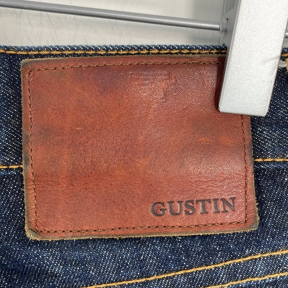 Gustin Mens Slim Fit Raw Denim Indigo Jeans Size 29 Made in USA Button Fly